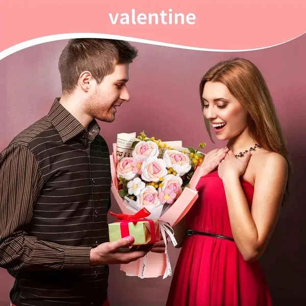 1 Bouquet de Roses Tricotées - Cadeau, fleurs, st Valentin, anniversaire, femme
