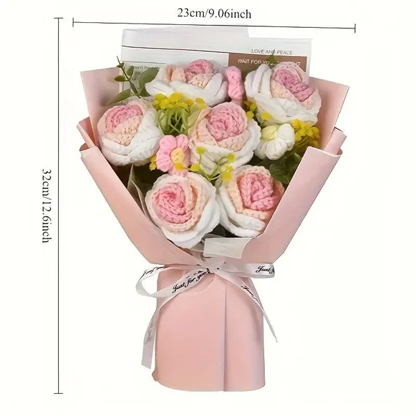 1 Bouquet de Roses Tricotées - Cadeau, fleurs, st Valentin, anniversaire, femme