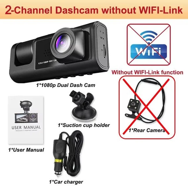 360° 3 Channel 1080P Car Dash Cam Front and Rear Inside Left Right + Camera -USA
