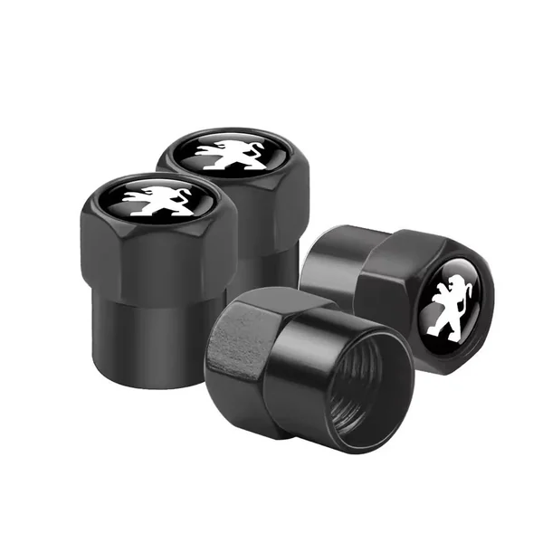 4x Capuchons Bouchons de Valve de Pneu Alu Peugeot Noir Argent