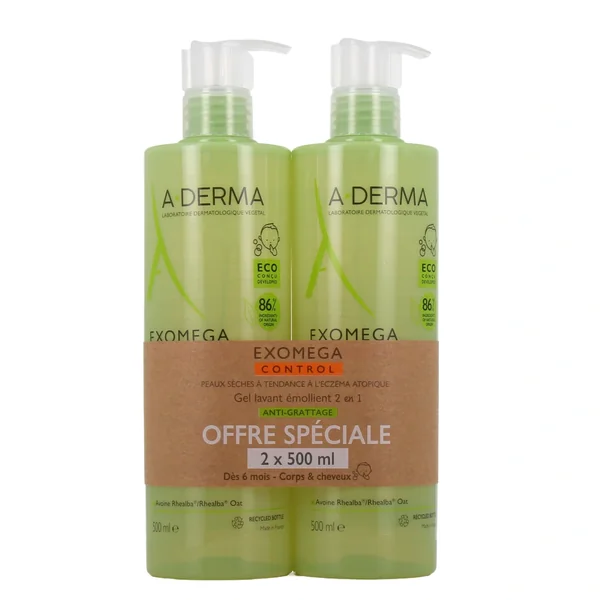 A-Derma Exomega Control Gel Lavant Émollient 2 en 1 Anti-Grattage
