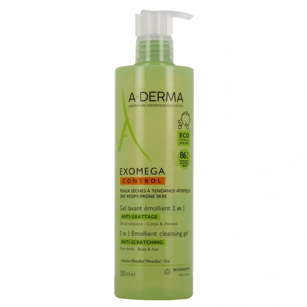 A-Derma Exomega Control Gel Lavant Émollient 2 en 1 Anti-Grattage
