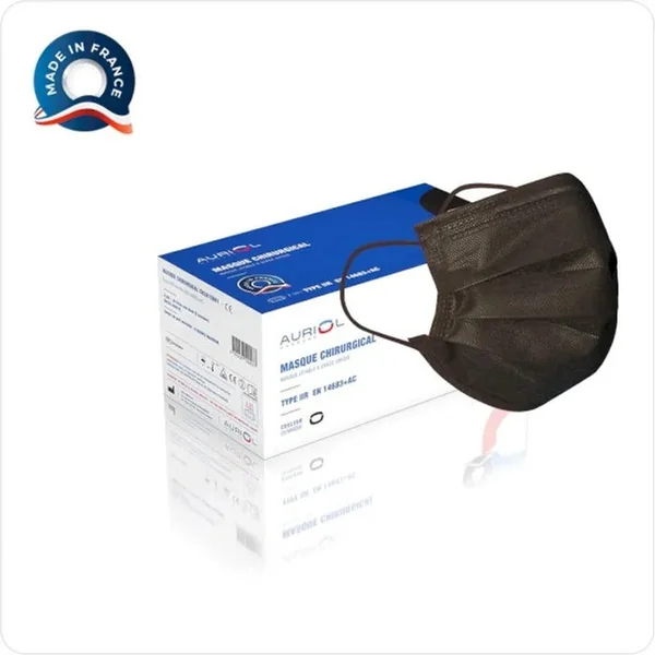 AURIOL - Masques Chirurgicaux Type IIR - Noir, 50 Masques