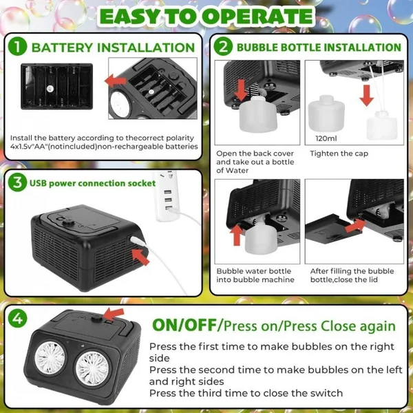 Automatic Bubble Machine Upgrade Bubble Blower w/2 Fans, Portable Bubble Maker