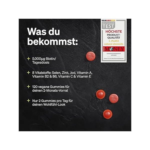 Biotin Haar Gummies - 120 vegane, zuckerfreie Gummibärchen mit 5000 μg