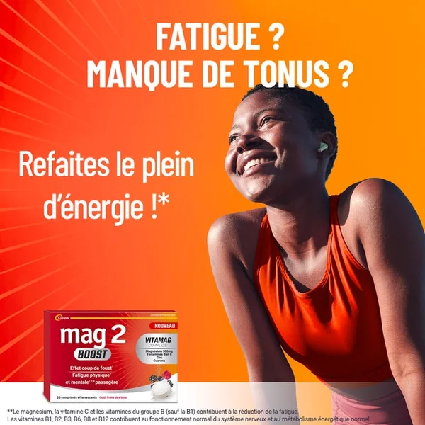 BOOST - Complément Alimentaire - Fatigue Physique et Mentale Passagère - Goût Fruits des Bois, 20 Comprimés Effervescents