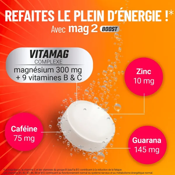 BOOST - Complément Alimentaire - Fatigue Physique et Mentale Passagère - Goût Fruits des Bois, 20 Comprimés Effervescents