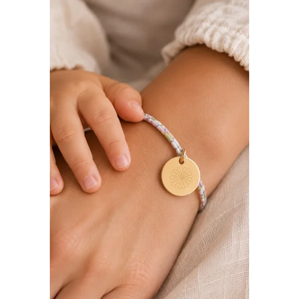 Bracelet fleur de naissance cordon liberty personnalisable ECLOSION