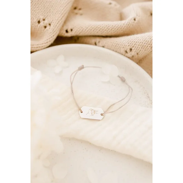 Bracelet papa personnalisé rectangulaire cordon ajustable argent gravé MAIN DANS LA MAIN