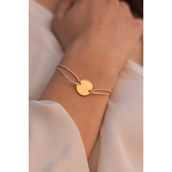 Bracelet personnalisé cordon médaille ronde gravée EMOTIONS DOUCES