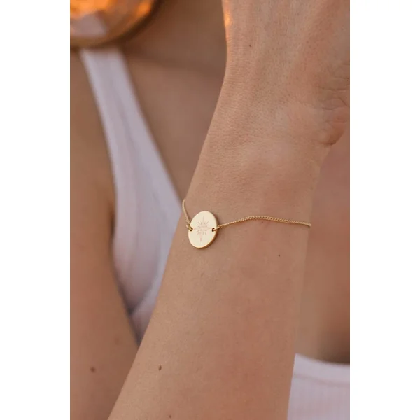 Bracelet personnalisé pastille chaine gravé rose des vents or GUIDE