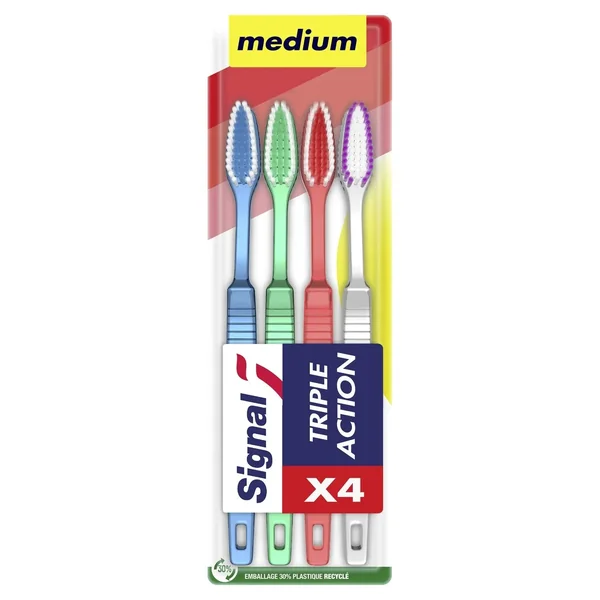 Brosse à dents Médium Triple Action SIGNAL le lot de 4 brosses à dents