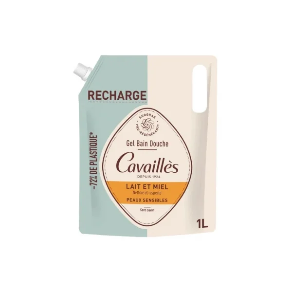 Cavaillès Gel Bain Douche Peaux Sensibles Lait et Miel Éco-Recharge1 L