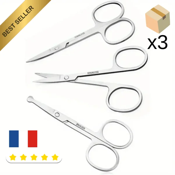 Ciseaux à sourcils et poils de nez, barbe, moustache, cils et ongles, Lot De 3