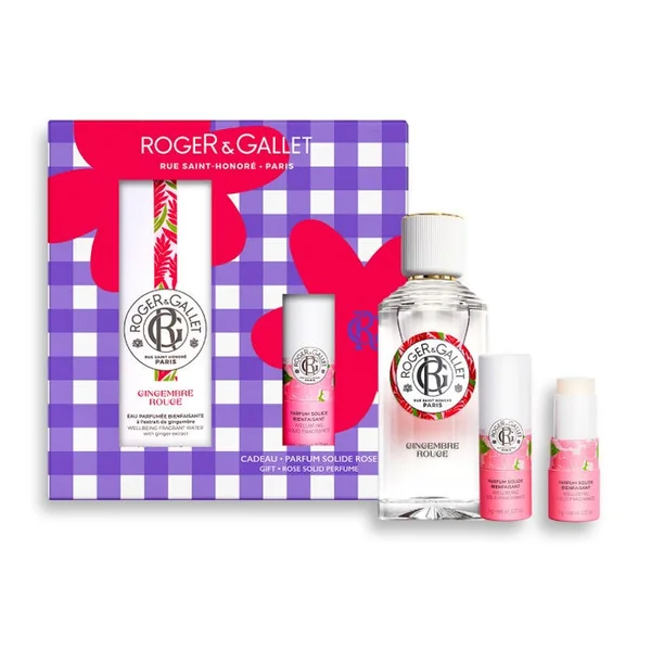 COFFRET - Eau Parfumée Bienfaisante Gingembre Rouge 100ml + Parfum Solide Bienfaisant Rose 5g Offert