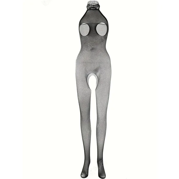 Collants ensemble sexy pour hommes lingerie noire en maille avec ouverture BDSM