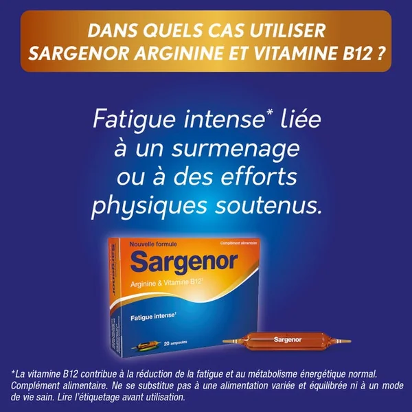 Complément Alimentaire Fatigue Intense - Arginine et Vitamine B12 - Arôme Abricot, 20 Ampoules