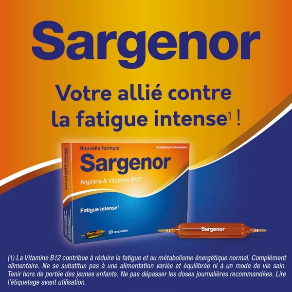 Complément Alimentaire Fatigue Intense - Arginine et Vitamine B12 - Arôme Abricot, 20 Ampoules