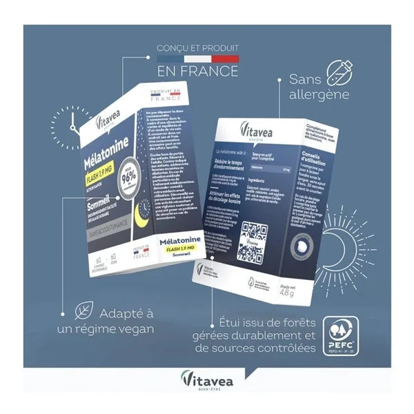 Complément alimentaire Vitavea flash 1,9mg sommeil cure de 60 jours sans accoutu