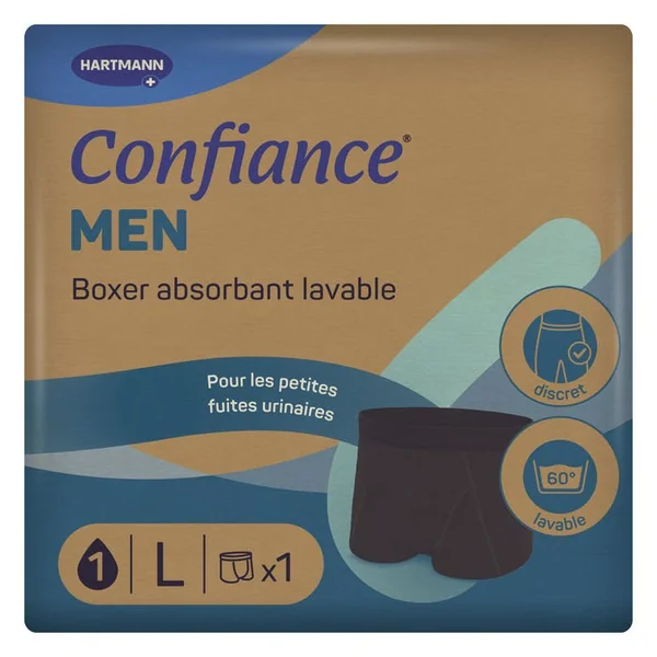 CONFIANCE MEN - Boxer Absorbant Lavable - Fuites Urinaires - Taille L, 1 Unité