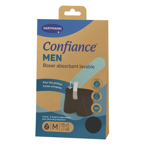 CONFIANCE MEN - Boxer Absorbant Lavable - Fuites Urinaires - Taille M, 1 Unité