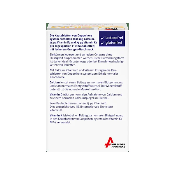 Doppelherz system Calcium 1000 + D3 + K2 Kautabletten 60 St, 120 g