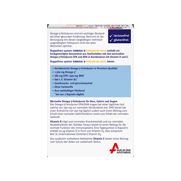 Doppelherz system Omega-3 Premium 1500 Herz + Gehirn + Abwehr Kapseln 120 St, 155,2 g