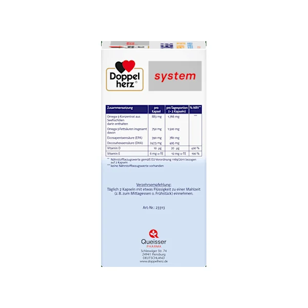 Doppelherz system Omega-3 Premium 1500 Herz + Gehirn + Abwehr Kapseln 120 St, 155,2 g