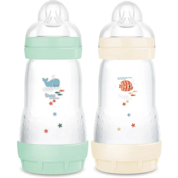 EASY START - Biberons Anti-Colique - Débit 2 - Menthe et Coton - Dès 2 mois - 260ml, 2 Biberons