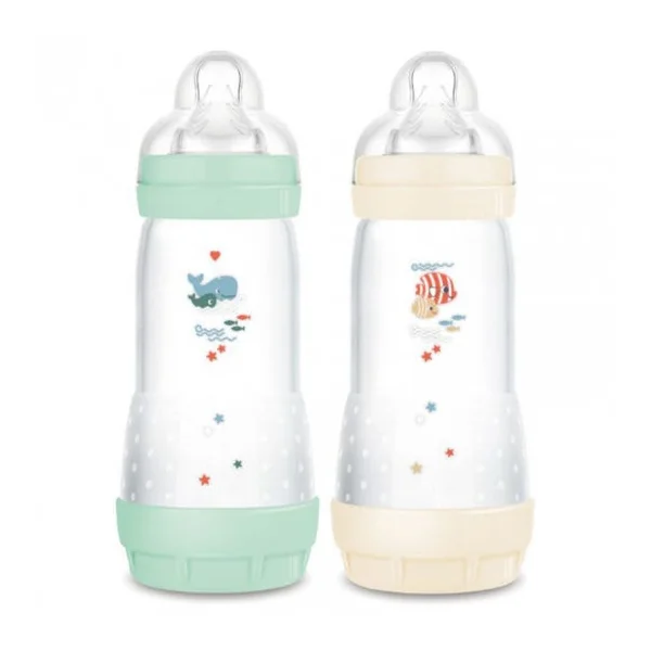 EASY START - Biberons Anti-Colique - Débit 3 - Menthe et Coton - Dès 4 mois - 320ml, 2 Biberons