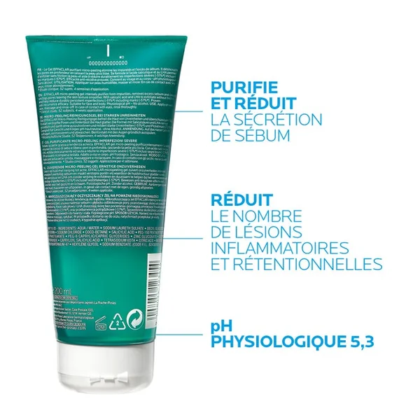 EFFACLAR - Gel Purifiant MicroPeeling Imperfections Sévères - Visage, buste, épaule & dos, 200ml