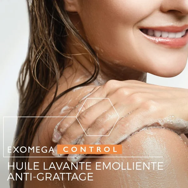 EXOMEGA CONTROL - Huile Lavante Émolliente Anti-Grattage - Visage et Corps - Peaux Sèches à Tendance Atopique, 1L