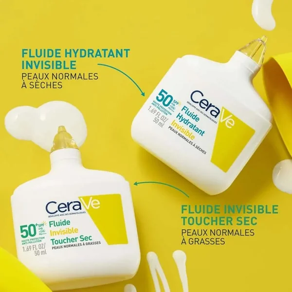 Fluide Solaire Invisible SPF50 - Visage et Cou - Peaux Normales à Sèches, 50ml