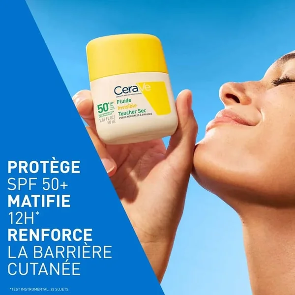 Fluide Solaire Invisible Toucher Sec SPF50+ - Visage et Cou - Peaux Normales à Grasses, 50ml