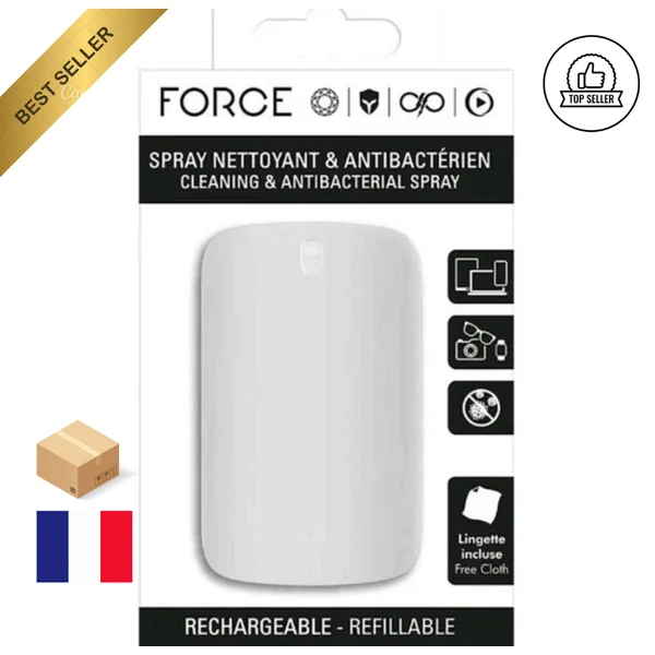 Force Spray Nettoyant Antibactérien 15ml avec Encoche de Fixation Blanc Téléphone