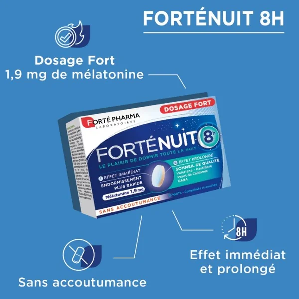 Fortenuit 8H Endormissement et Sommeil Forté Pharma 30 comprimés bi-couches