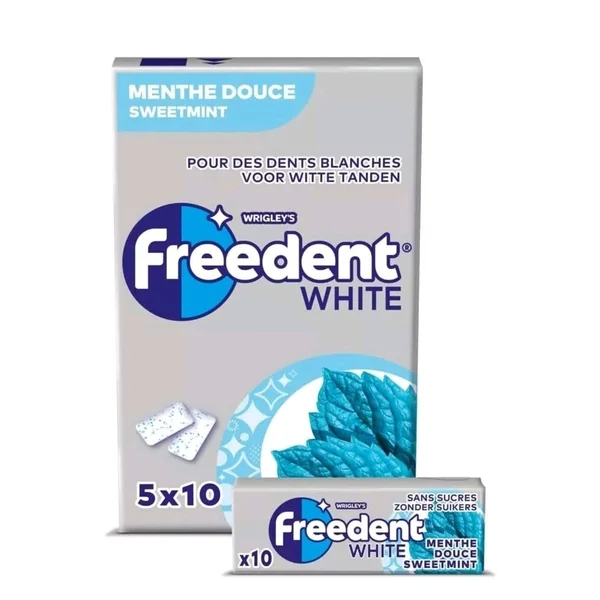 FREEDENT - Chewing-gum Menthe douce sans sucres - 5 paquets de 10 dragées - 70g