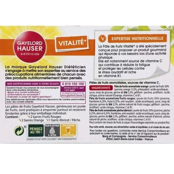 Gayelord Hauser - Pâte De Fruits Vitalité 125G - Lot De 2 - Parfums Mixtes