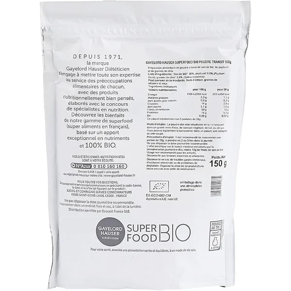 GAYELORD HAUSER - Superfood Bio - Poudre Transit à Diluer - 150gr Son De Blé
