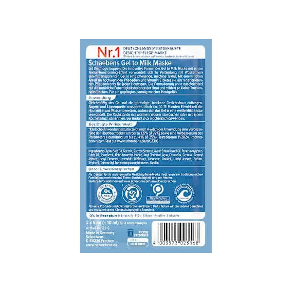 Gesichtscrememaske Gel to Milk, 10 ml