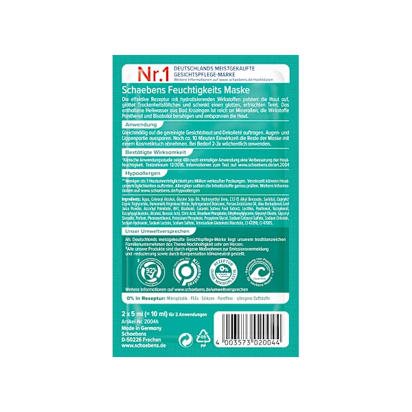 Gesichtsmaske Feuchtigkeit Sofort-Effekt (2 x 5 ml), 10 ml