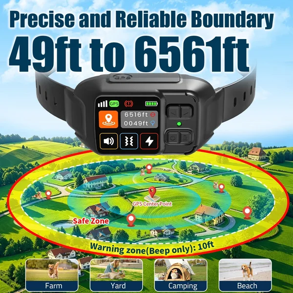 GPS Wireless Dog Fence System Rechargeable Waterproof Training Collar