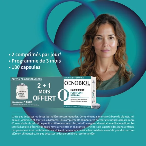 HAIR EXPERT - Complément Alimentaire Fortifiant Intégral - Programme de 3 mois, 3x60 Capsules