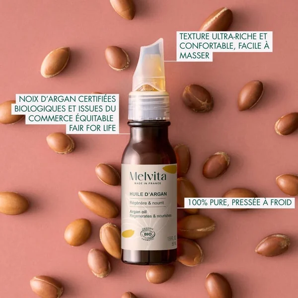 Huile d'Argan Bio - Visage, Corps et Cheveux - Peaux Sèches et Matures, 50ml