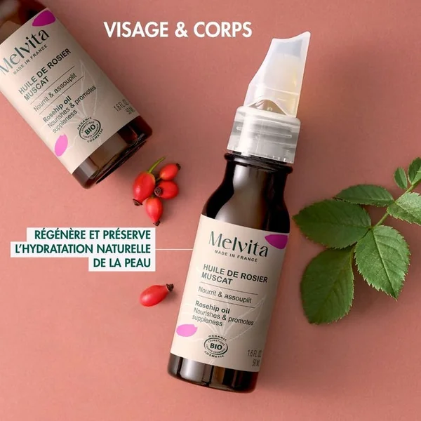 Huile de Rosier Muscat Bio - Visage et Corps - Peaux Déshydratées, 50ml