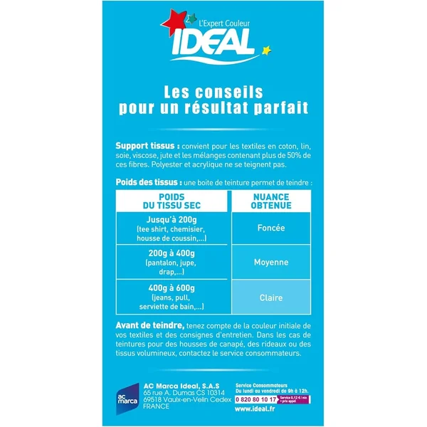 Ideal Teinture Textile Tout en un 230 g bleu clair colorant raviveur de couleur