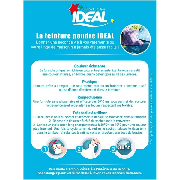 Ideal Teinture Textile Tout en un 230 g bleu clair colorant raviveur de couleur
