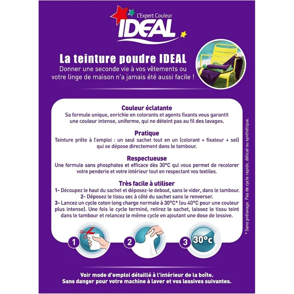 Ideal Teinture Textile Tout en un 230 g violet - colorant raviveur de couleur