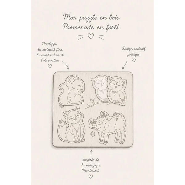 Jeu en bois puzzle animaux woodland PROMENADE EN FORÊT