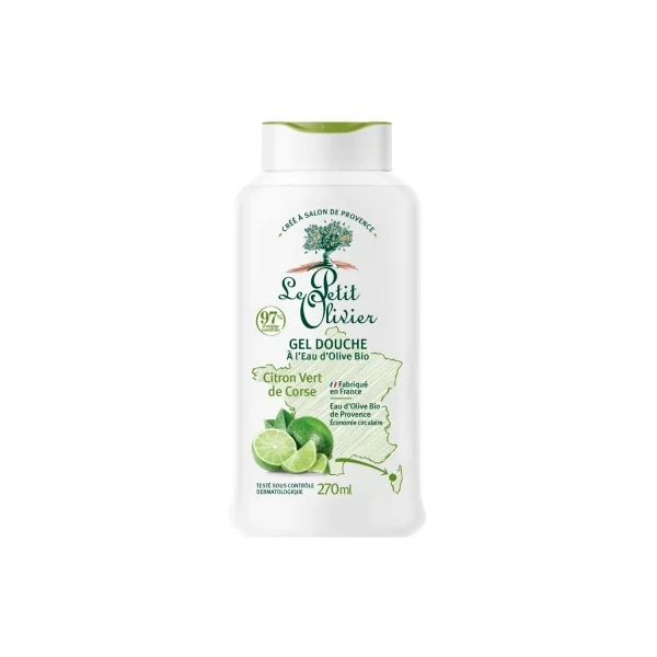 Le Petit Olivier Gel Douche à l'Eau d'Olive Bio et Citron Vert de Corse 270 ml